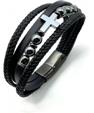 Leather Cross Bracelet,Wristband Jewelry, Stainless Steel Buckle, Gift for Men/Women,Suitable to wear on various festivals,re...