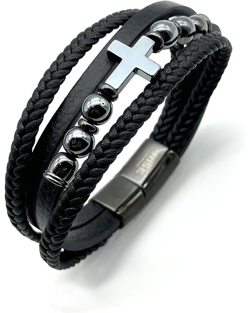 Leather Cross Bracelet,Wristband Jewelry, Stainless Steel Buckle, Gift for Men/Women,Suitable to wear on various festivals,re...