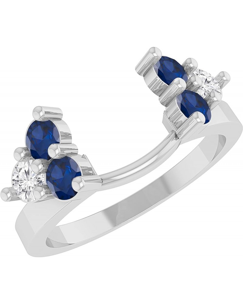 6 Stone Round Gemstone and Diamond Wrap Guard Enhancer Ring for Women in 14K Gold Blue Sapphire in 14K White Gold $277.01 Rings