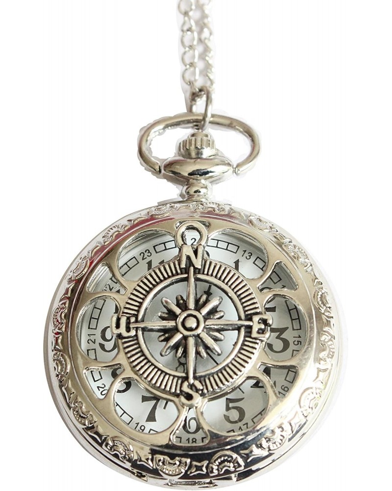 Vintage Silver Compass Pocket Watch Necklace Charm Necklace with Chain $8.85 Necklaces