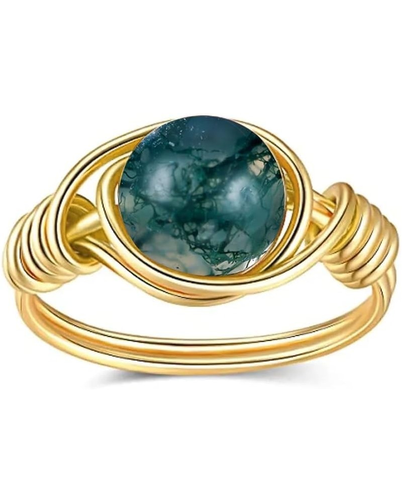 Natural Moss Agate Ring Handmade Wire Wrap Beaded Braided Ring Ring for Women Jewelry Gift 11 Gold $7.94 Rings