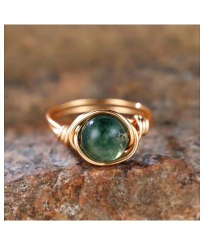 Natural Moss Agate Ring Handmade Wire Wrap Beaded Braided Ring Ring for Women Jewelry Gift 11 Gold $7.94 Rings