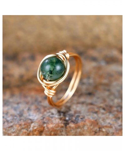 Natural Moss Agate Ring Handmade Wire Wrap Beaded Braided Ring Ring for Women Jewelry Gift 11 Gold $7.94 Rings