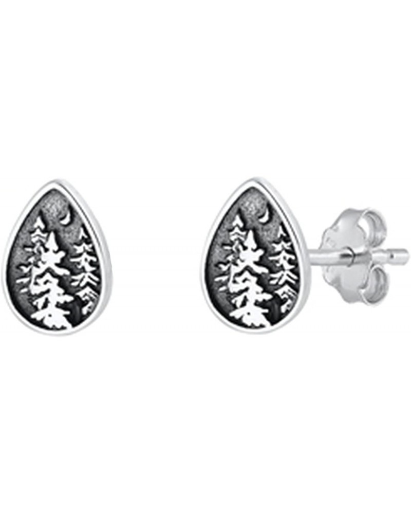 925 Sterling Silver Pine Tree Stud Earrings Push Back $10.49 Earrings