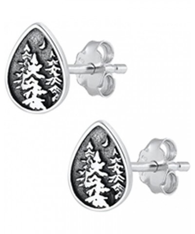 925 Sterling Silver Pine Tree Stud Earrings Push Back $10.49 Earrings