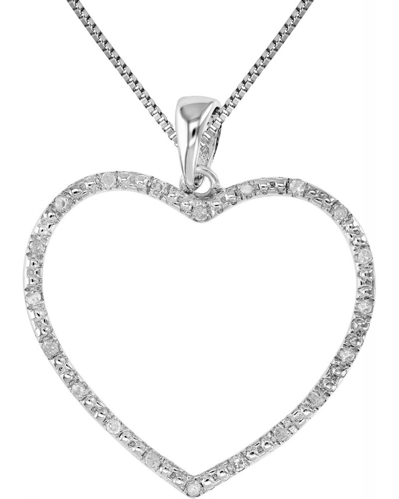 1/8 cttw Diamond Pendant, Diamond Heart Pendant Necklace for Women in .925 Sterling Silver with Rhodium, 18 Inch Chain, Prong...