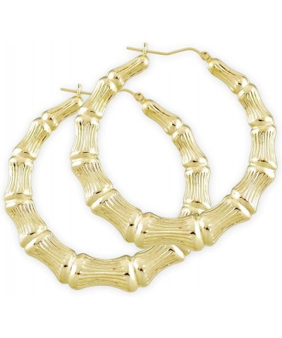 10k Yellow Gold Round Bamboo Hoop Earrings 2.2 Inches Diameter. $182.58 Earrings