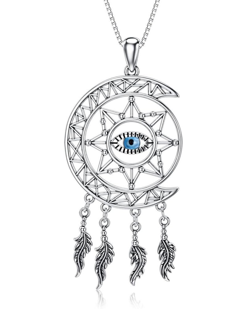 Dream Catcher Necklace 925 Sterling Silver Evil Eye Demon Pendant Dream Catcher Jewelry Birthday Gifts for Women Mom Girlfrie...