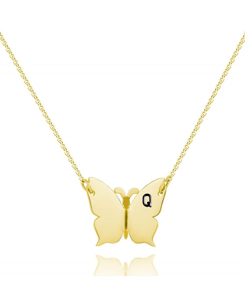 Butterfly Initial Necklace for women Letter Pendant Necklaces for girls color silver and gold Q-Butterfly Gold $8.09 Necklaces