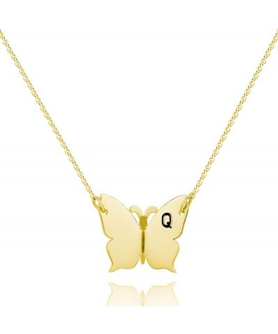 Butterfly Initial Necklace for women Letter Pendant Necklaces for girls color silver and gold Q-Butterfly Gold $8.09 Necklaces