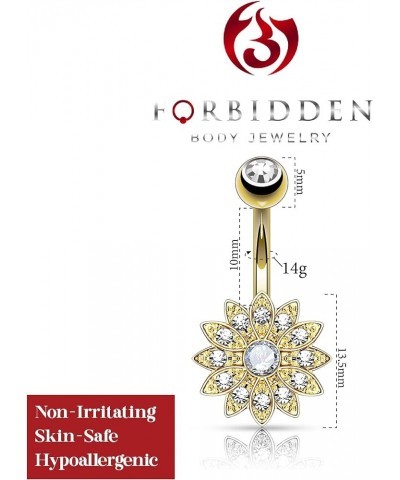 Surgical Steel Crystal Paved Petite Flower Belly Ring with Crystal Center Gold Tone/Clear $8.83 Body Jewelry