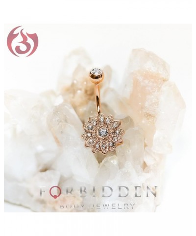 Surgical Steel Crystal Paved Petite Flower Belly Ring with Crystal Center Gold Tone/Clear $8.83 Body Jewelry