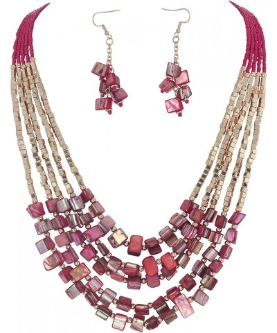 Bohemian Layered Shell Beaded Necklace Set Seed Bead Irregular Costume Jewelry for Women Red+ER $11.36 Jewelry Sets