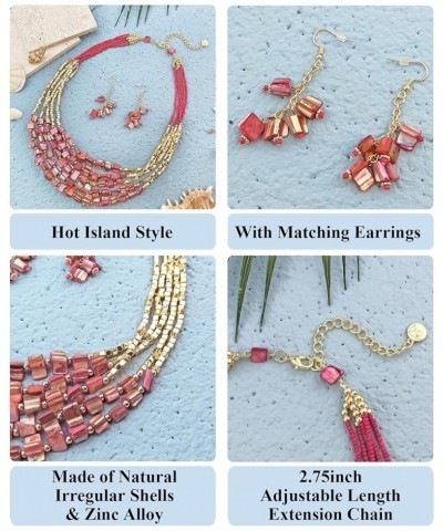 Bohemian Layered Shell Beaded Necklace Set Seed Bead Irregular Costume Jewelry for Women Red+ER $11.36 Jewelry Sets