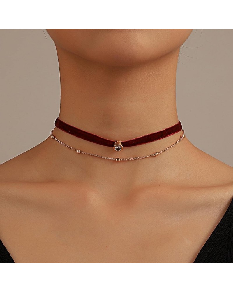 Gothic Brown Velvet Choker Necklace Layered Velvet Ribbon Collar Choker Layered Satellite Bead Choker Necklace Sexy Ribbon Sa...