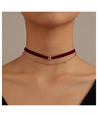 Gothic Brown Velvet Choker Necklace Layered Velvet Ribbon Collar Choker Layered Satellite Bead Choker Necklace Sexy Ribbon Sa...