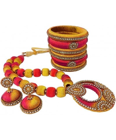 Handmade elegant designer Silk Thread Necklace Set with Bangles Red n Yellow $19.50 Jewelry Sets