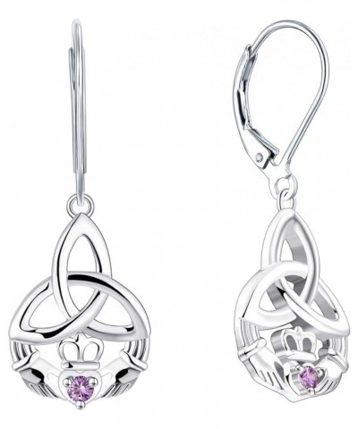 Women Claddagh Earrings,925 Sterling Silver Irish Celtic Claddagh Love Heart Drop & Dangle Leverback Earrings amethyst $31.19...