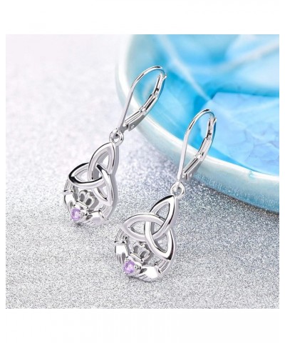 Women Claddagh Earrings,925 Sterling Silver Irish Celtic Claddagh Love Heart Drop & Dangle Leverback Earrings amethyst $31.19...