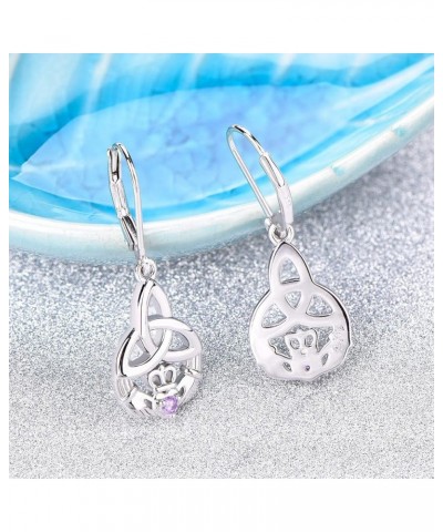 Women Claddagh Earrings,925 Sterling Silver Irish Celtic Claddagh Love Heart Drop & Dangle Leverback Earrings amethyst $31.19...