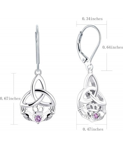 Women Claddagh Earrings,925 Sterling Silver Irish Celtic Claddagh Love Heart Drop & Dangle Leverback Earrings amethyst $31.19...