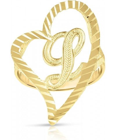 10k Yellow Gold Small Medium or Large A-Z Cursive initial Letter Heart Ring L-Large $83.48 Others