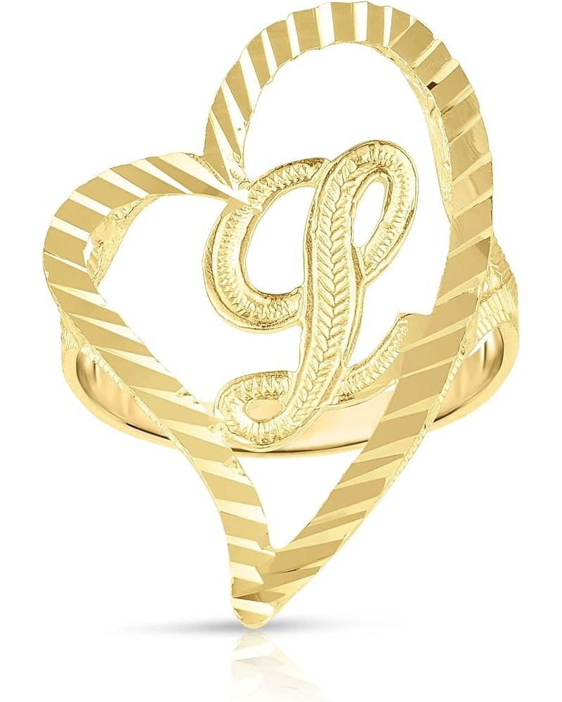 10k Yellow Gold Small Medium or Large A-Z Cursive initial Letter Heart Ring L-Large $83.48 Others