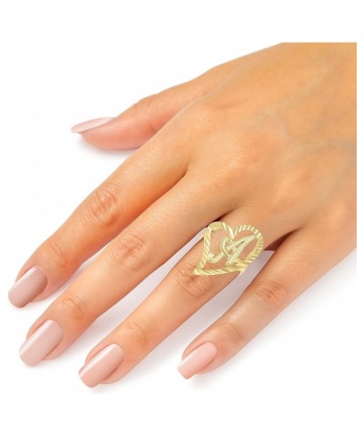 10k Yellow Gold Small Medium or Large A-Z Cursive initial Letter Heart Ring L-Large $83.48 Others