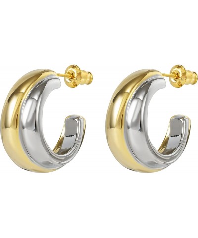 C Shaped Hoop Earrings for Women,Silver and 14K Gold Plated Huggie Hoops Two Tone Earrings for Girls Lady $10.08 Earrings