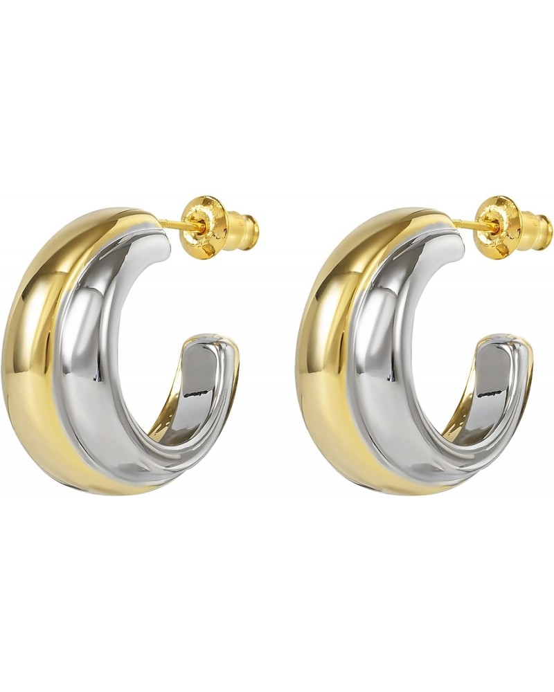 C Shaped Hoop Earrings for Women,Silver and 14K Gold Plated Huggie Hoops Two Tone Earrings for Girls Lady $10.08 Earrings