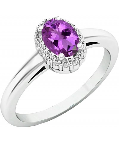 18K 6X4 MM Oval Gemstone & Round White Diamond Ladies Bridal Halo Engagement Ring, White Gold Amethyst $142.81 Rings