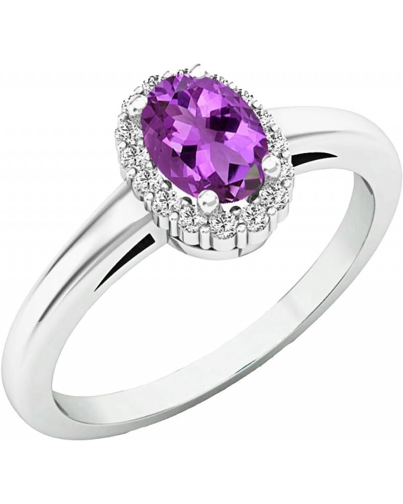 18K 6X4 MM Oval Gemstone & Round White Diamond Ladies Bridal Halo Engagement Ring, White Gold Amethyst $142.81 Rings