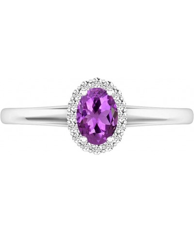 18K 6X4 MM Oval Gemstone & Round White Diamond Ladies Bridal Halo Engagement Ring, White Gold Amethyst $142.81 Rings