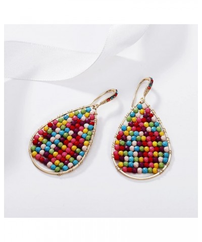 Turquoise Teardrop Earrings, Boho Colorful Beads Gold Hoop Earrings for Women Bohemian Jewelry Colorful $9.50 Earrings