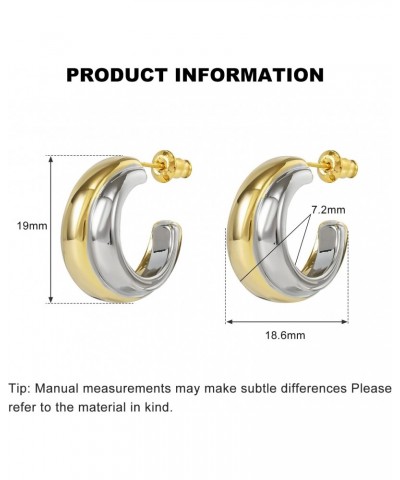 C Shaped Hoop Earrings for Women,Silver and 14K Gold Plated Huggie Hoops Two Tone Earrings for Girls Lady $10.08 Earrings