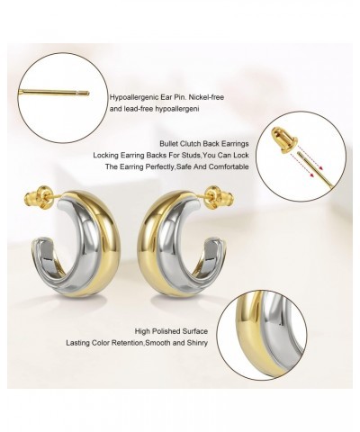 C Shaped Hoop Earrings for Women,Silver and 14K Gold Plated Huggie Hoops Two Tone Earrings for Girls Lady $10.08 Earrings