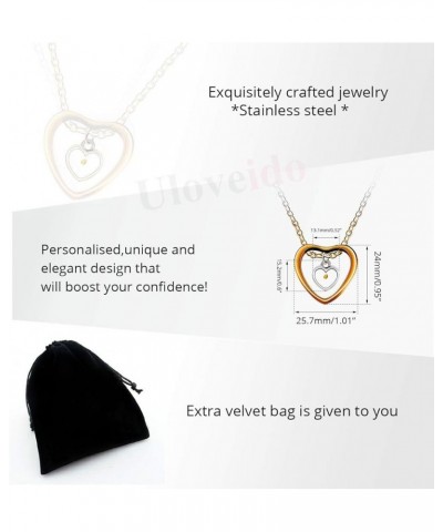 Stainless Steel Double Hearts Necklace, Real Mustard Seed Pendant Inspirational Jewelry Y854 Rose Gold $7.00 Necklaces