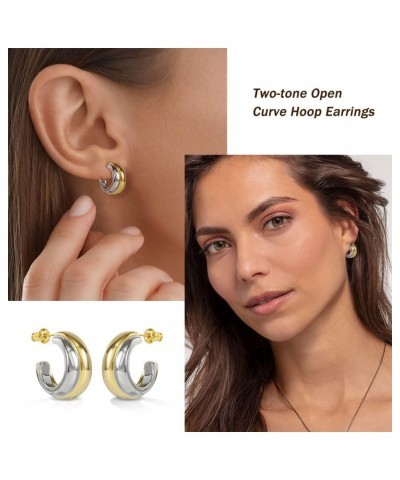 C Shaped Hoop Earrings for Women,Silver and 14K Gold Plated Huggie Hoops Two Tone Earrings for Girls Lady $10.08 Earrings