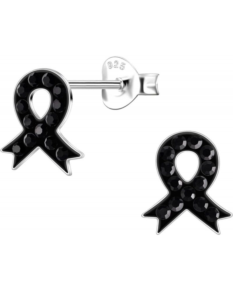 925 Sterling Silver Pink Crystals Breast Cancer Ribbon or Your Choice Colors Stud Earrings r4-Black $11.01 Earrings