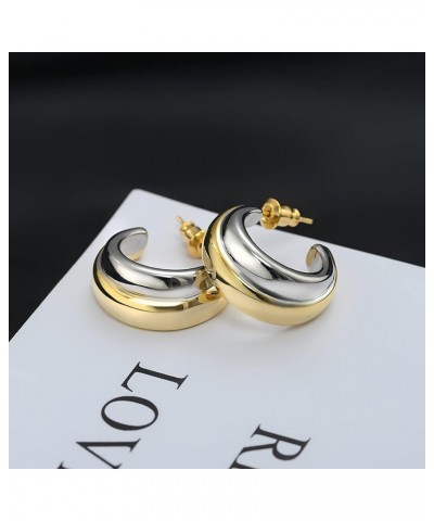 C Shaped Hoop Earrings for Women,Silver and 14K Gold Plated Huggie Hoops Two Tone Earrings for Girls Lady $10.08 Earrings