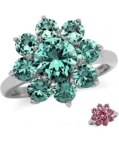 Natural Gemstone White Gold Plated 925 Sterling Silver Flower Cluster Ring Jewelry for Women Created Color Change Alexandrite...