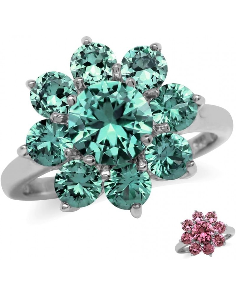 Natural Gemstone White Gold Plated 925 Sterling Silver Flower Cluster Ring Jewelry for Women Created Color Change Alexandrite...