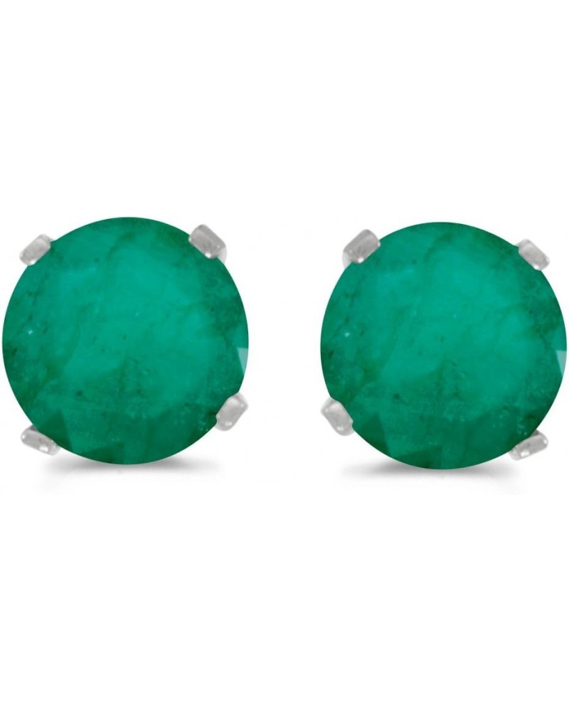 5 mm Natural Round Emerald Stud Earrings Set in 14k White Gold $48.40 Earrings