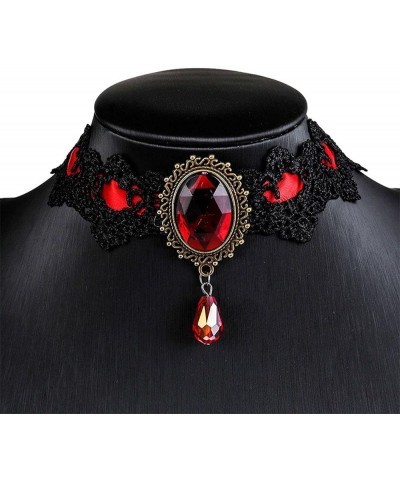 Retro Gothic Lace Choker, Gothic Punk Collar Choker Jewelry, Sexy Necklace Black Lace Choker Clavicle Chain Necklaces(red) Bl...