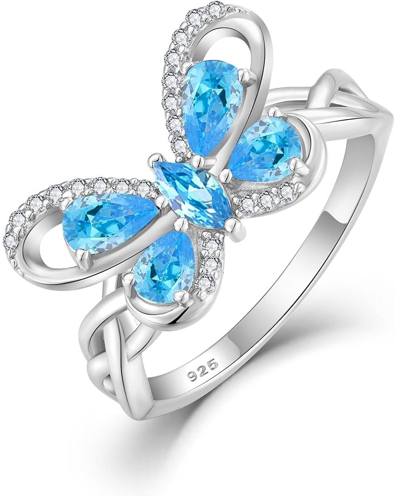 Butterfly Rings Celtic Knot Twisted Rings 925 Sterling Silver Birthstone Statement Ring for Women Jewelry Gift 6 03-aquamarin...