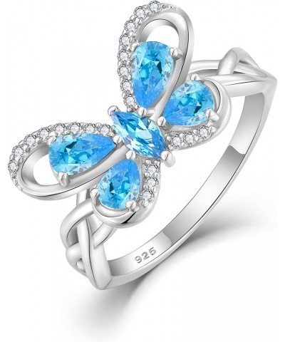 Butterfly Rings Celtic Knot Twisted Rings 925 Sterling Silver Birthstone Statement Ring for Women Jewelry Gift 6 03-aquamarin...