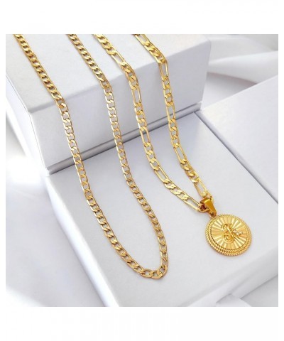 2PCS Gold Layered Initial Necklace For Women,14K Gold Plated Zircon Cursive Letter Pendant Necklace Figaro Chain Necklace Jew...