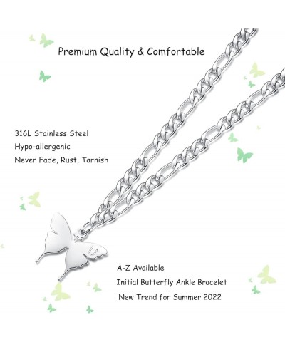 Ankle Bracelets for Women - Initial Butterfly Anklet for Women Stainless Steel Figaro Chain Summer Beach Waterproof Foot Jewe...