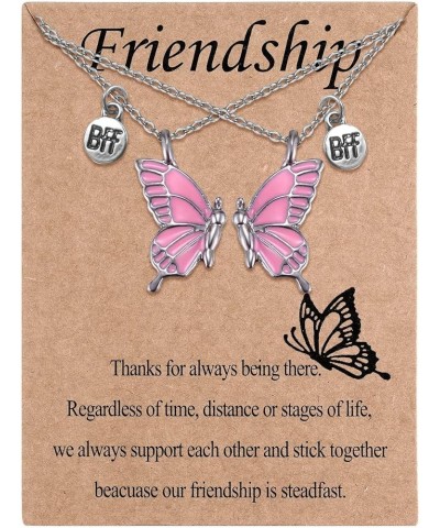 Two Butterfly Wing Necklaces 2 Separate Chained Butterfly Pieces BFF Best Friend Soul Gift for 2 Friendship Necklace pink but...