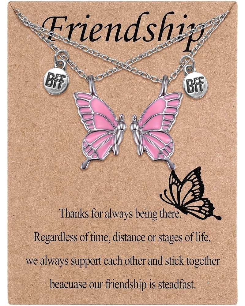 Two Butterfly Wing Necklaces 2 Separate Chained Butterfly Pieces BFF Best Friend Soul Gift for 2 Friendship Necklace pink but...